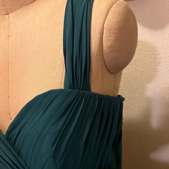 Dessy Collection Off-the Shoulder Draped Chiffon Maxi Dress Hunter Green Size 16 - Picture 9 of 16